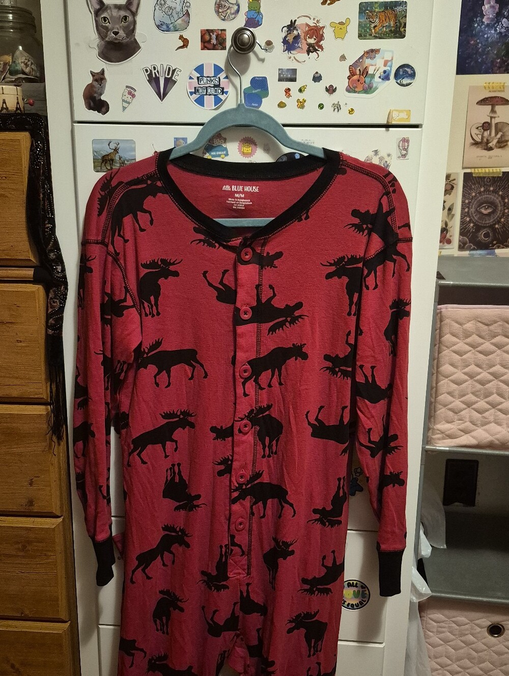 Little Blue House Red Moose-Print Pajama Onesie